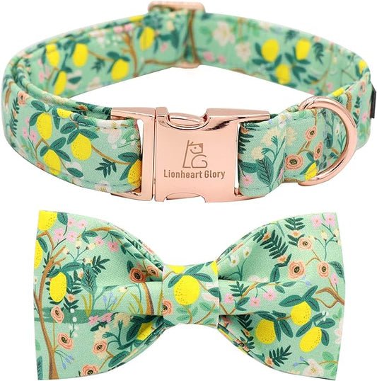 Lionheart glory Premium Floral Dog Collars, Bowtie Dog Collar, Adjustable Heavy Duty Girl Dog Collar with Bow for Small Dogs