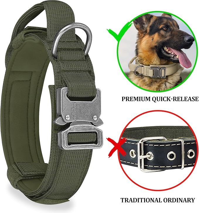 COOYOO Tactical Dog Collar Set, Adjustable Nylon Collar with Control Handle and Heavy Metal Buckle for Medium and Large Dogs