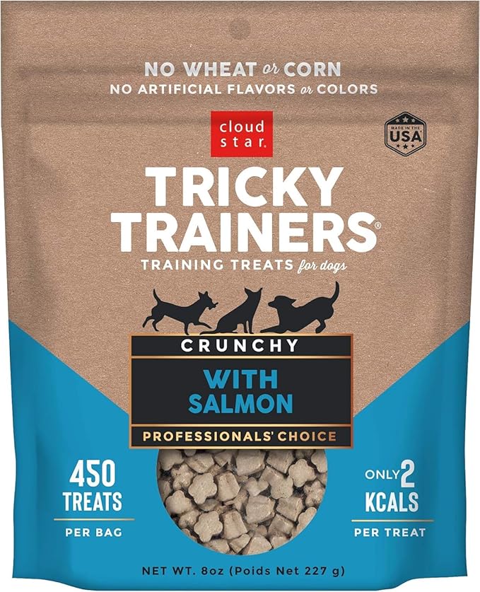(3 Pack) Cloud Star Tricky Trainers Crunchy Low Calorie Training Dog Treat 14 oz, Cheddar, Liver, and Salmon with 10ct Pet Wipes