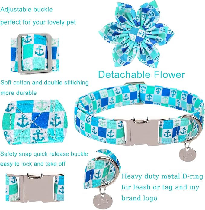 Dog Collar with Flower, Comfortable Cotton Summer Dog Flower Collar, Durable Metal Buckle Cute Pet Collar for Large Girl Boy Dog, L