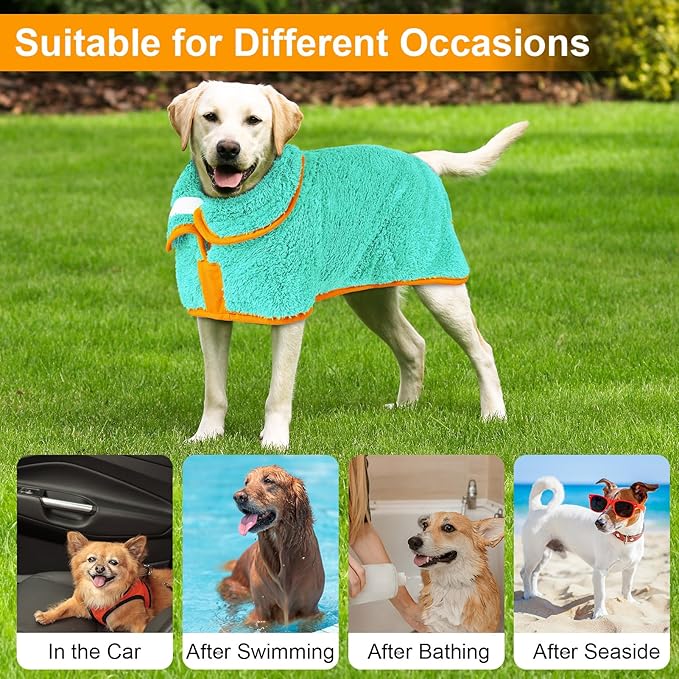 Dog Bathrobe Super Absorbent Dog Towels for Drying Dogs Large Quick Drying Puppy Robes for After Bath Soft Puppy Towel Adjustable Dry Coat to Keep Warm(S-XXL)
