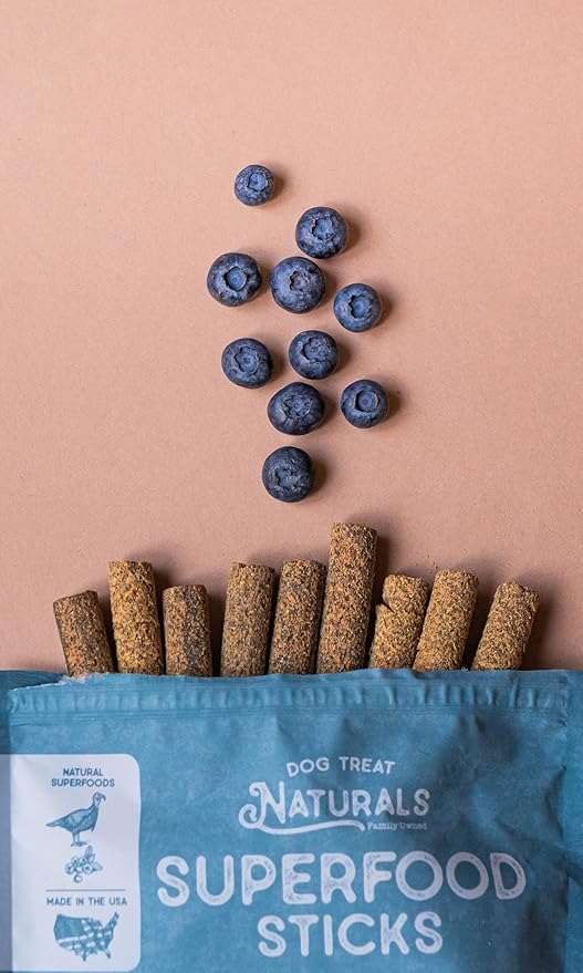 Turkey & Blueberry Superfood Sticks | All-Natural Premium Training Treats | Contains Turmeric for Joint Health | Made with Real Turkey & Blueberry | Made in USA | 10 Ounces
