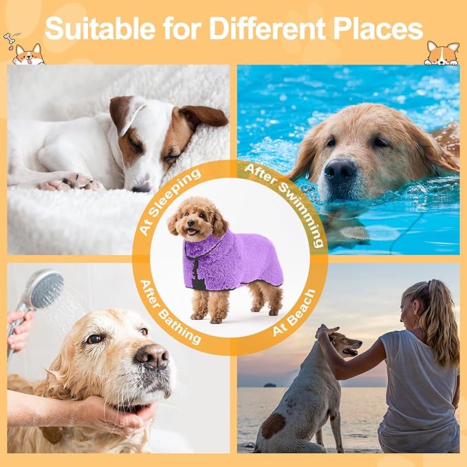 Bienbee Dog Bathrobe, Quick Drying Super Absorbent Dog Robes for After Bath, Warm Keeping Dogs Towel, Dogs Bath Supplies, Light Purple S