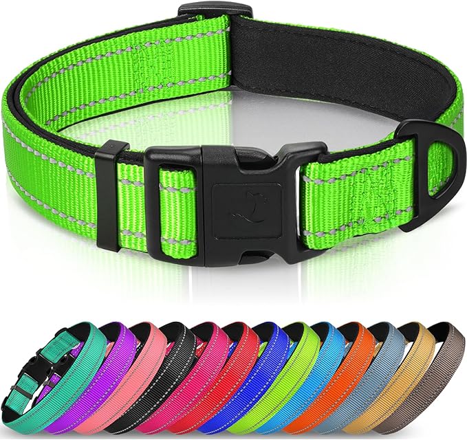 Joytale Reflective Dog Collar,Soft Neoprene Padded Breathable Nylon Pet Collar Adjustable for Extra Large Dogs,Green,XL
