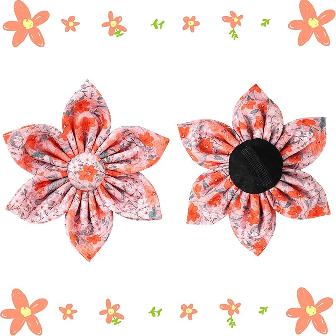 Dog Collar with Flower, UP URARA PUP Cute Orange Flower Dog Bowtie Collar, Detachable Flower Bow Puppy Collar with Metal Buckle for Dogs,S