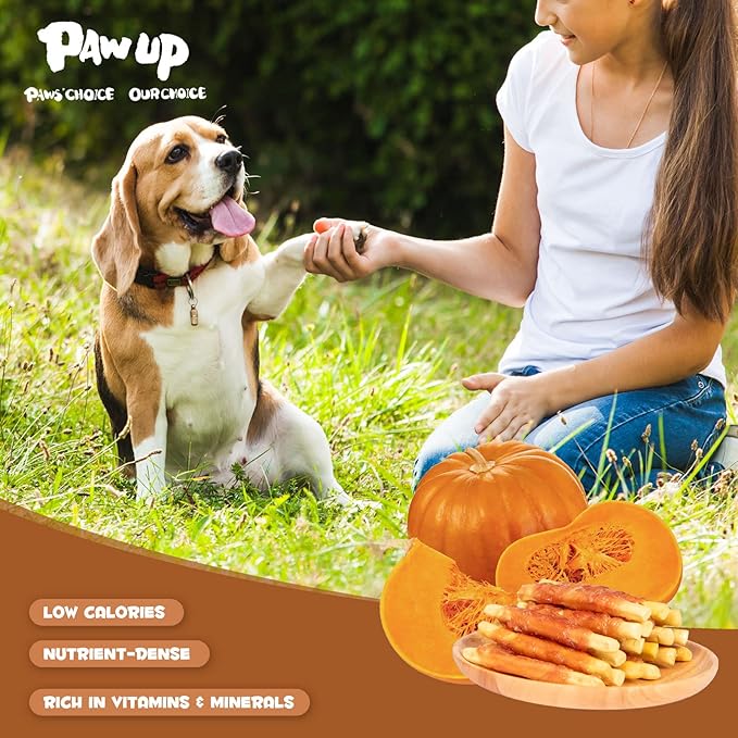 Dog Treats Chicken Wrapped Biscuits Pumpkin Sticks, Rawhide Free Soft Chewy w/Taurine, Dog Training Treats,12.5 oz