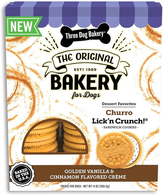 Three Dog Bakery Churro Lick'n Crunch Vanilla & Cinnamon Crunchy Dog Treats, 13-oz Box