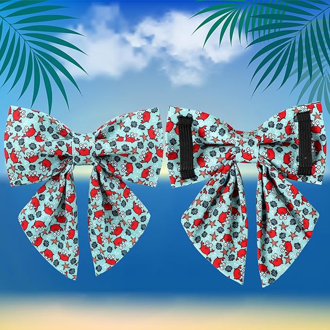 Summer Dog Collar with Bow Tie, Cute Crab Pattern Bowtie Dog Collar, Summer Bowtie Collar for Puppy Boy Girl Dog or Cat, Comfortable Blue Dog Collar with Metal Buckle, M