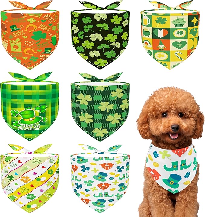 St Patricks Day Dog Bandanas for Small Dog Breed 7 Pcs Doggy Bandanas 18 Inch Adjustable Scarves Puppy Grooming S
