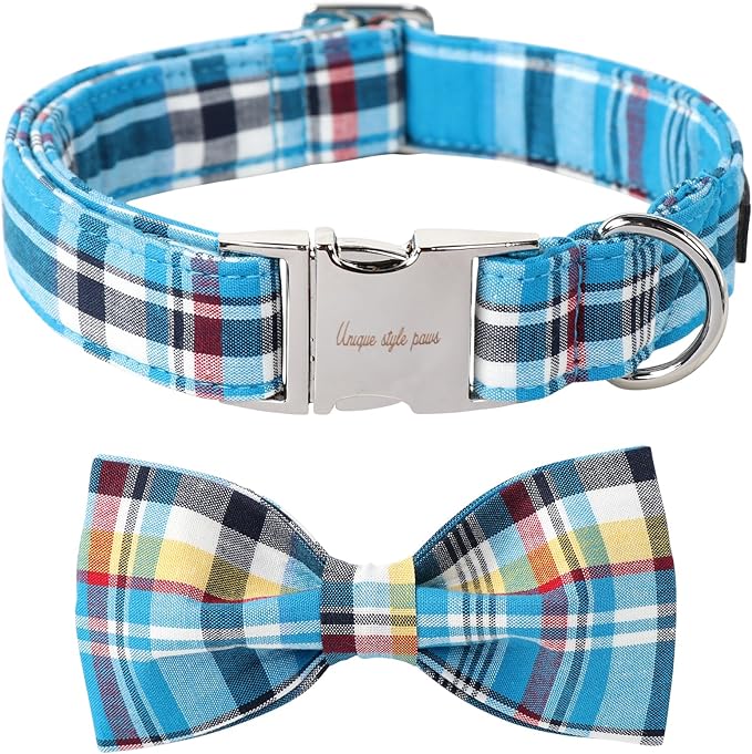 Unique style paws Plaid Dog Collar with Bow Pet Gift Adjustable Soft and Comfy Bowtie Collars for Small Medium Large Dogs