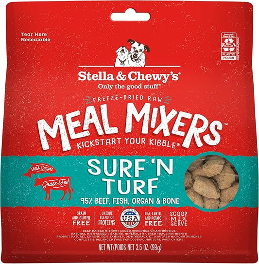 Stella & Chewy's Freeze-Dried Raw Surf & Turf Meal Mixers - Dog Food Topper and Mixer - Made with 95% Grass-Fed Beef & Wild-Caught Salmon - Perfect for Picky Eaters - Grain-Free - 3.5 oz