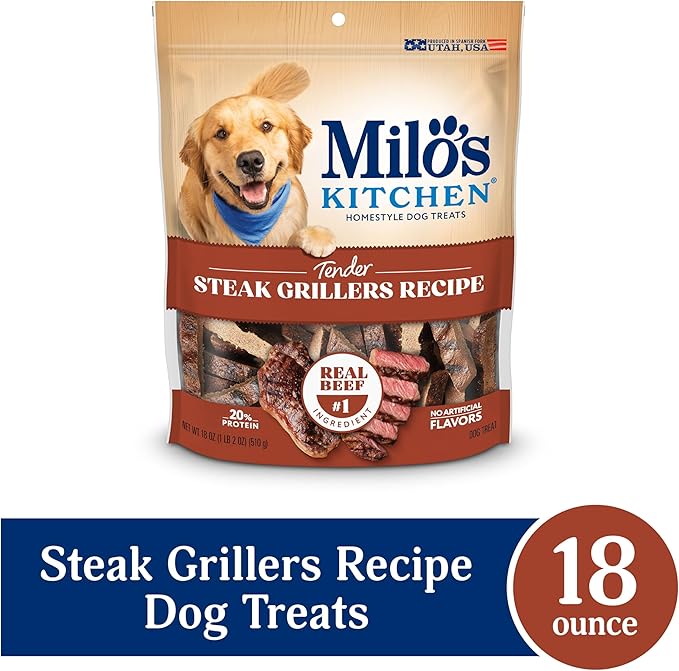 Milo's Kitchen Homestyle Dog Treats, Steak Grillers, 18 Ounce, High Protein, No Artifical Flavors