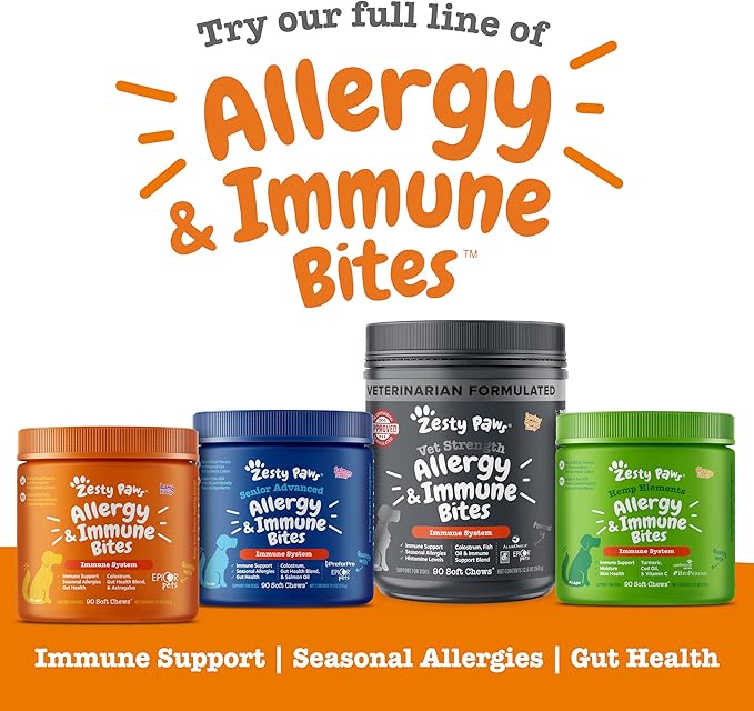 Zesty Paws Dog Allergy Relief- Dog Itching Skin Relief- Dog Probiotics for Itchy Skin and Itchy Ears- Dog Allergy Paw Relief- Dog Allergy Chews- Dog Itch Relief- Dog Skin Allergy Relief- Salmon- 90ct