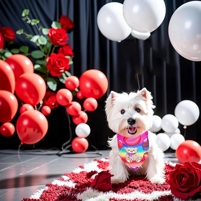 10PCS Valentines Day Dog Bandanas with Heart Lip Rose Love Print for Small XS Breed Dog Triangle Bibs Scarves for Boys and Girls Holiday Grooming Accessories