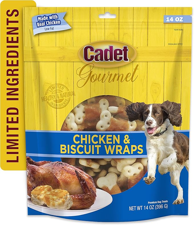 Cadet Gourmet Chicken Wrapped Biscuit Dog Treats, Training Treats for Small and Large Dogs, Inspected & Tested in USA, 14 oz.
