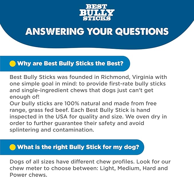 Best Bully Sticks 12 Inch Bully Sticks for Dogs - 10 Count (Pack of 1) - Natural, Easily Digestible, 100% Grass-Fed Beef, Grain and Rawhide Free