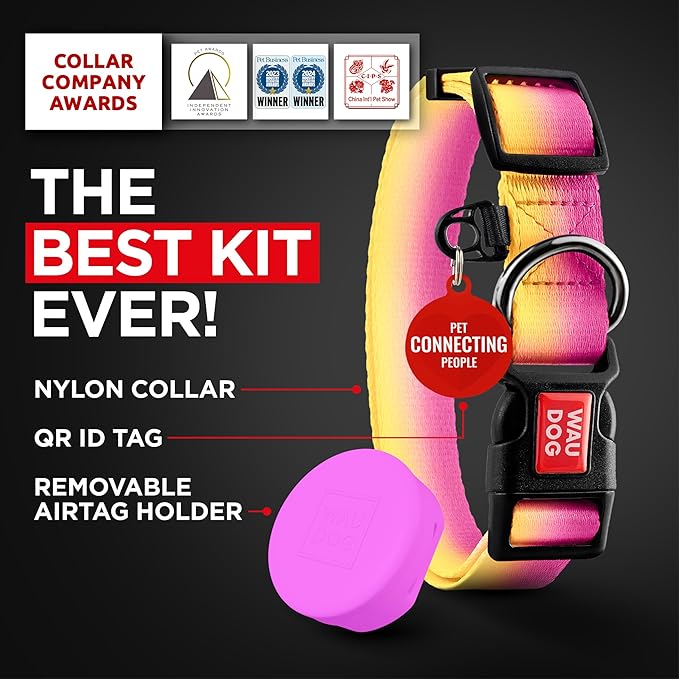 Airtag Dog Collar Nylon Dog Collar with Airtag Holder - Adjustable for Large Dogs, Small & Medium Dogs - Breakaway Puppy Collars for Large Breed Dogs - Boy & Girl Collars