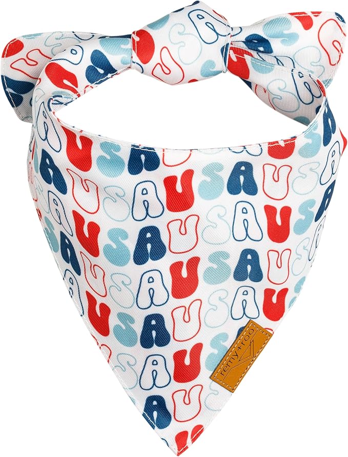 Remy+Roo Small 4th of July Dog Bandanas - 2 Pack USA Set | Premium Durable Adjustable Polyester Fabric | Patented Shape Dog Bandanas | Summer Dog Bandana | American Flag Dog Bandana