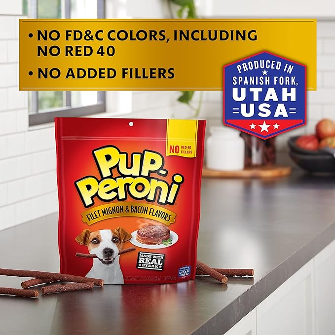 Pup-Peroni Dog Treats, Filet Mignon & Bacon Flavors, 22.5 Ounce, Made with Real Steak (Pack of 2)