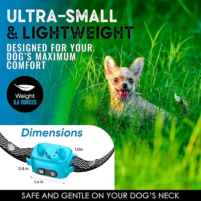 Tiny Bark Collar for Small Dogs 5-15 lbs and Puppies - No Shock Anti Barking Collar - Rechargeable Smart Collar for Dog Training with 7 Sensitivity Levels and 3 Beep&Vibration Modes (Blue)