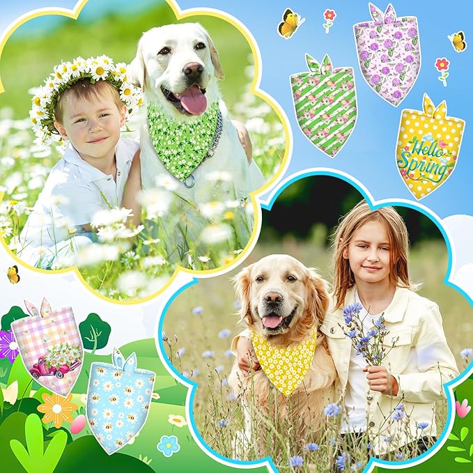 60 Pcs Spring Summer Dog Bandanas Bulk Adjustable Floral Puppy Scarves Pet Bandana Washable Flower Puppy Grooming Bandana for Mothers Day Small Medium Large Breed Dog Cat Pet Grooming Accessories
