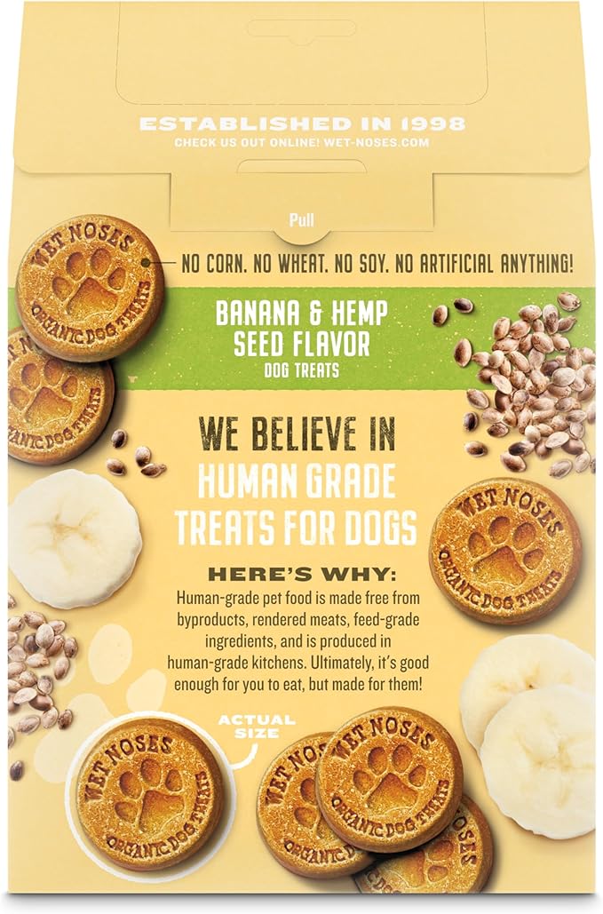 Organic Crunchy Dog Treats – for All Pet Sizes, Breeds – All-Natural Puppy Treat, Senior Dog Snack – 100% Human-Grade – Delicious Chews for Dogs – Hemp Seed & Banana, 14 Oz (2-Pack)