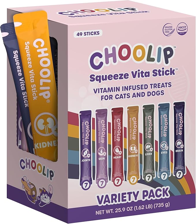 Squeeze Vita Stick Lickable Treats for Dogs & Cats. 49 Variety Support Sticks with Essential multivitamins. Soft and Tasty Paste for All Life Stages