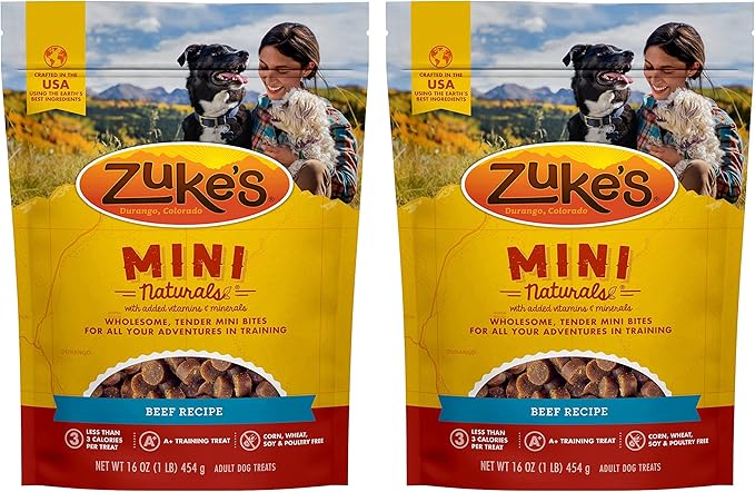 Zuke's Mini Naturals Training Dog Treats (16 Ounce (Pack of 2), Beef)