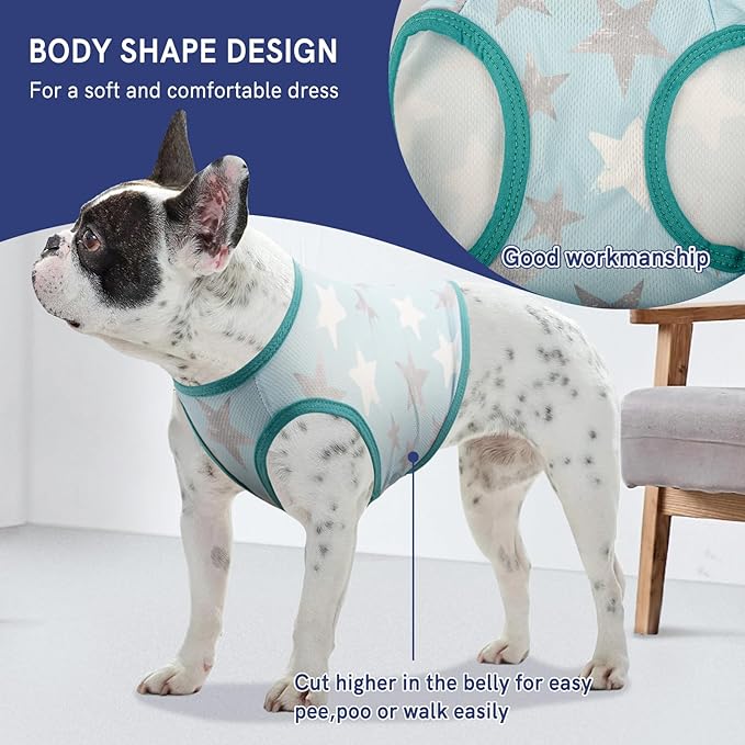 Dog Shirts Quick Dry Summer Cooling Star Printing Dogs T-Shirt,Deep Green+Light Blue XL