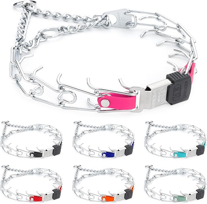 Herm Sprenger Chrome Plated Steel Dog Collar with Quick Release ClicLock Buckle and Biothane Insert Training Collar for Dogs Made in Germany (Passionfruit Pink, 22in x 3.0mm(Neck Size up to 18-19in))
