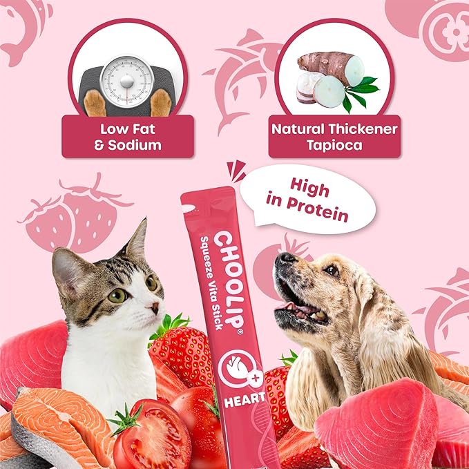 Squeeze Vita Stick Lickable Treats for Dogs & Cats. 49 Heart Support Sticks with Essential multivitamins. Soft and Tasty Paste for All Life Stages, Supporting Heart Health
