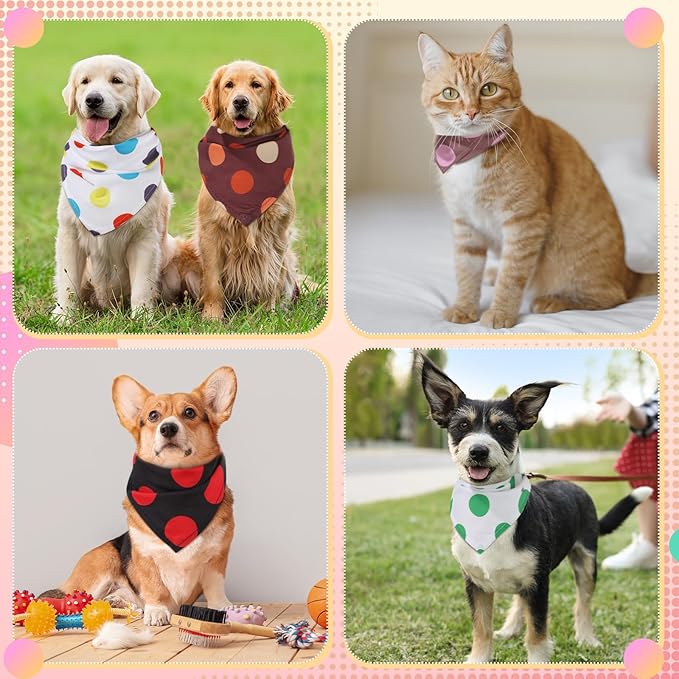 Sweetude 100 Pcs Polka Dot Dog Bandanas Bulk Dog Triangle Scarf Pet Bibs Adjustable Cat Outfit Washable Cat Accessories Grooming Supplies Costume for Small to Medium Girl Boy Pet