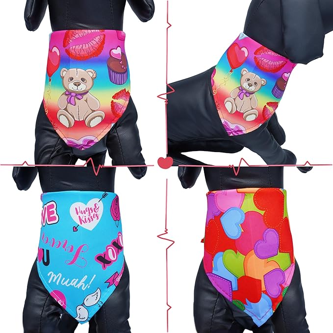 10PCS Valentines Day Dog Bandanas with Heart Lip Rose Love Print for Small XS Breed Dog Triangle Bibs Scarves for Boys and Girls Holiday Grooming Accessories