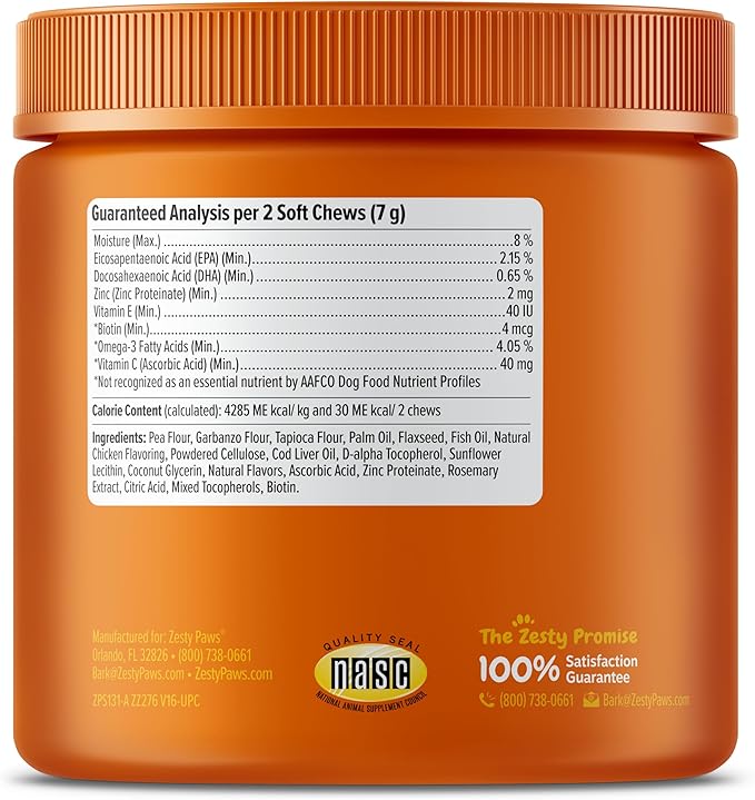 Zesty Paws Omega 3 Alaskan Fish Oil Chew Treats for Dogs - with AlaskOmega for EPA & DHA Fatty Acids - Hip & Joint Support + Skin & Coat Chicken Flavor (90 Soft Chews)