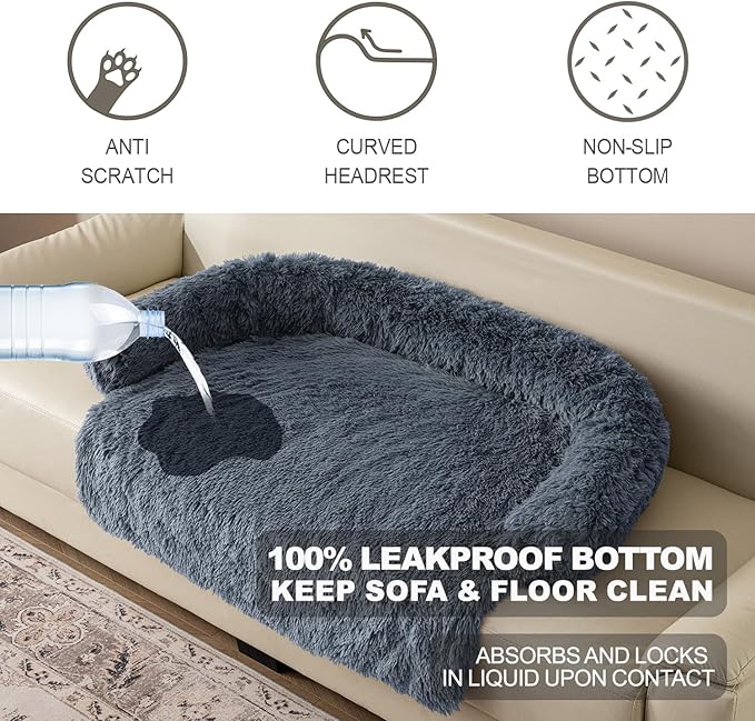 Tinaco Luxurious Calming Dogs/Cats Bed Mats, Washable Removable Couch Cover, Plush Long Fur Mat for Pets, Waterproof Lining, Perfect for Small, Medium and Large Dogs and Cats (Navy Blue, XL)