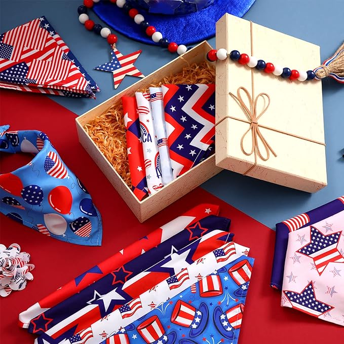 Sumind 50 Pieces Patriotic Dog Bandanas Bulk America Flag Bandanas for Dogs Triangle Pet Scarf for 4th of July Independence Day Memorial Day Pet Costume Accessories(25.6 x17.7 x 17.7 Inch)