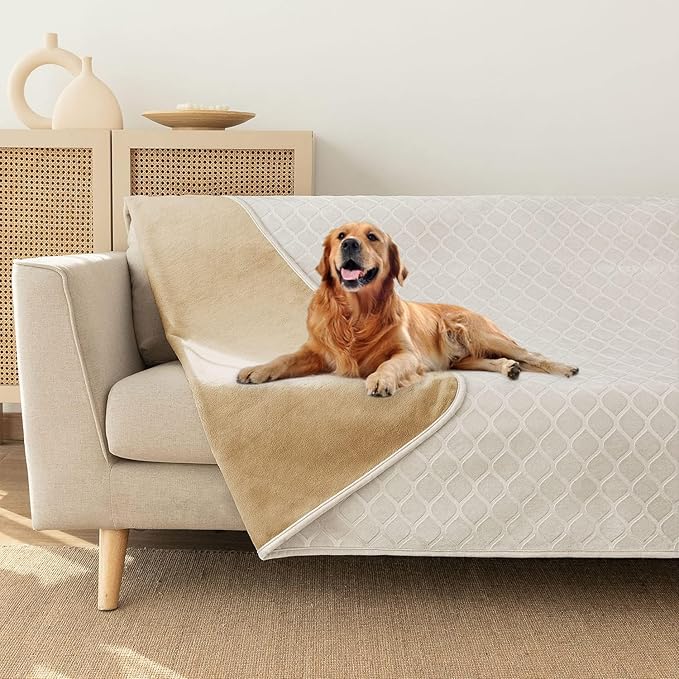 fuguitex Waterproof Dog Blanket Bed Cover Dog Crystal Velvet Moroccan Fuzzy Cozy Plush Pet Blanket Throw Blanket for Couch Sofa(82 * 102 inch, Cream+Sand)