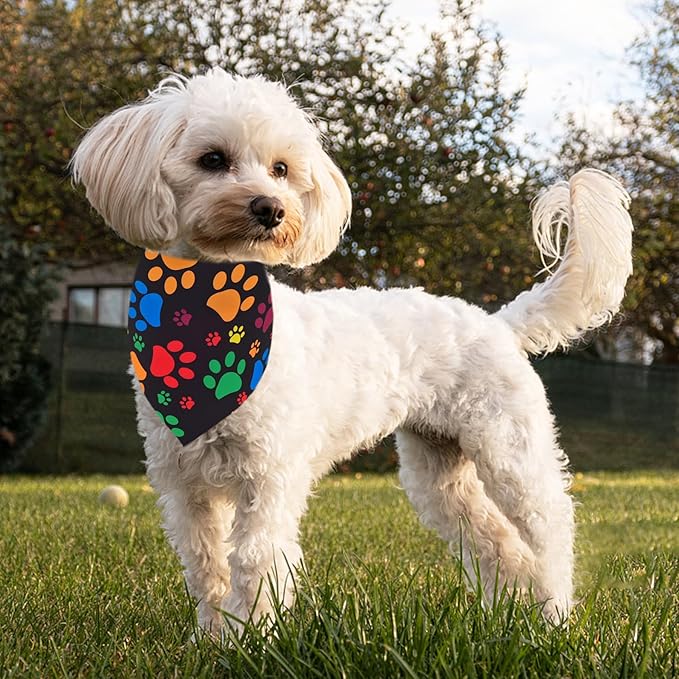 7 PCS Paw Print Dog Bandanas for Small Dog Kittens 18 Inch Polyester Dogs Bandana for Puppy Doggy XS Scarves Party Grooming S