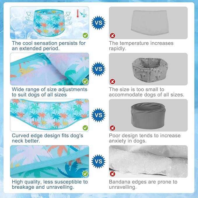 BEAUTYZOO Dog Cooling Bandana for Medium Large Dogs, 2 Pack Instant Cooling Bandanas Breathable Cooling Ice Towel Neck Wraps, Hawaiian Pattern Pet Scarf Keep Dogs Cool in Hot Summer, Blue M