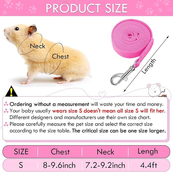 SATINIOR 2 Pieces Guinea Pig Clothes Baby Ferret Rats Hamster Soft Mesh Harness Leash Vest Set with Bell for Guinea Pigs, Hamster, Ferret, Rabbit, Chinchilla and Similar Small Animals(Pink, Blue, S)