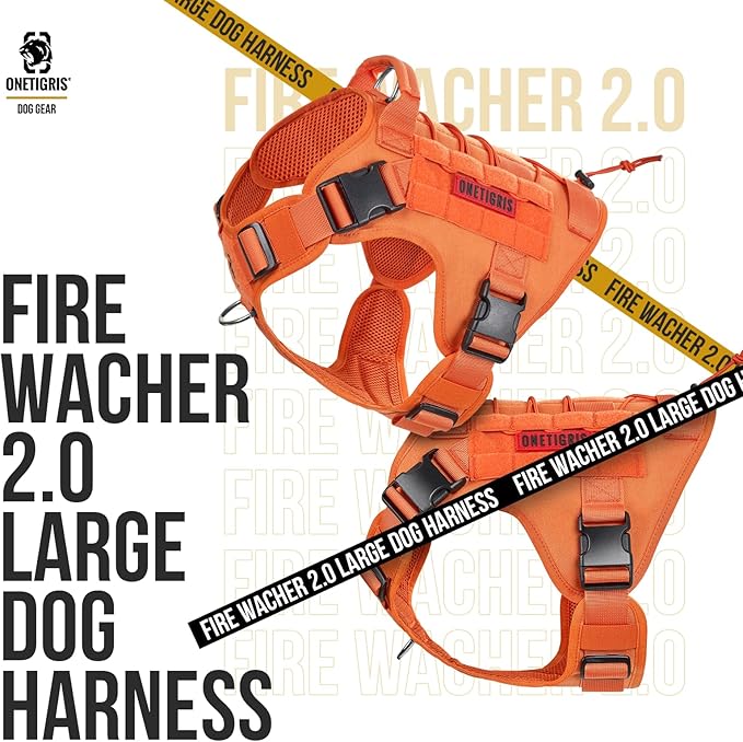 OneTigris Tactical Dog Harness Vest,No-Pull Service Dog Vest with Hook & Loop Panels,Adjustable Dog Vest Harness for Walking Hiking Training(Orange,M)