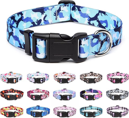 Adjustable Dog Collar with Patterns, Ultra Comfy Soft Nylon Breathable Pet Collar for Small Dogs (XS, Dog Camouflage Blue)