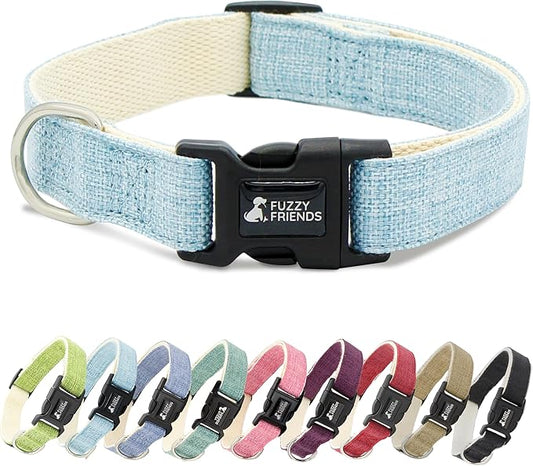 Light Blue Hemp Dog Collar - Hypoallergenic Dog Collar - Comfortable for Sensitive Skin or Allergies with no Harsh Dyes or Chemicals - 5 Sizes from X-Small to x-Large Breeds