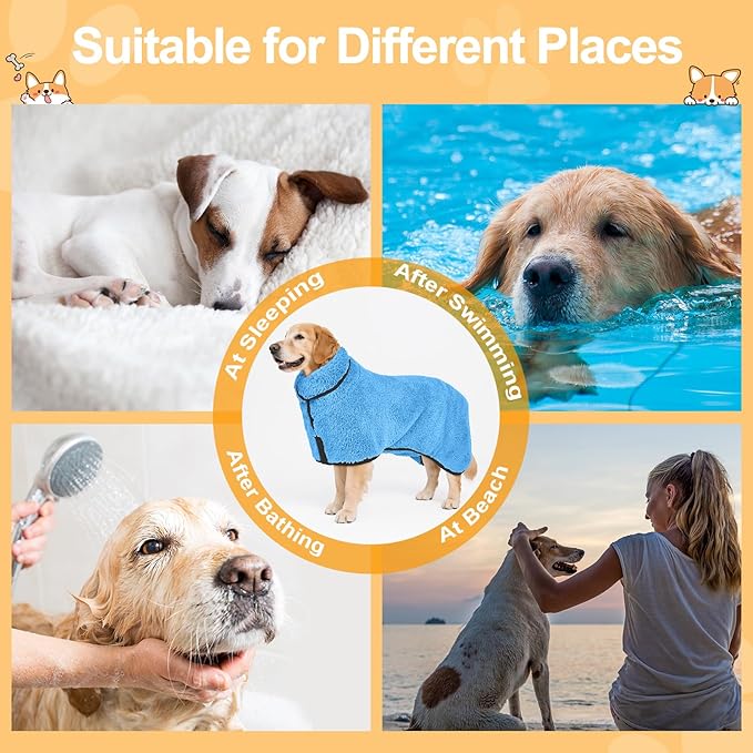 Bienbee Dog Bathrobe, Quick Drying Super Absorbent Dog Robes for After Bath, Warm Keeping Dogs Towel, Dogs Bath Supplies, Light Blue XXL
