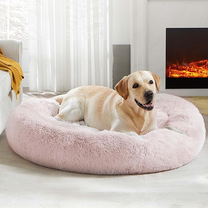 WESTERN HOME WH Calming Dog & Cat Donut Cuddler, Anti-Anxiety Warming Cozy Soft Round Bed, Fluffy Faux Fur Plush Cushion for Small Medium Dogs and Cats (20"/24"/30"/36")