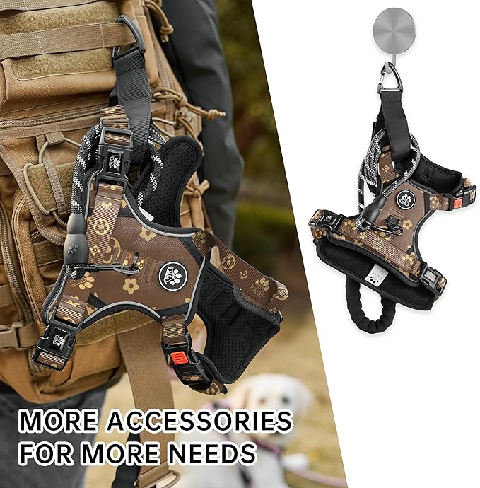 NESTROAD No Pull Dog Harness,Adjustable Oxford Dog Vest Harness with Leash,Reflective No-Choke Pet Harness with Easy Control Soft Handle for Large Dogs(X-Large,Dark Brown)