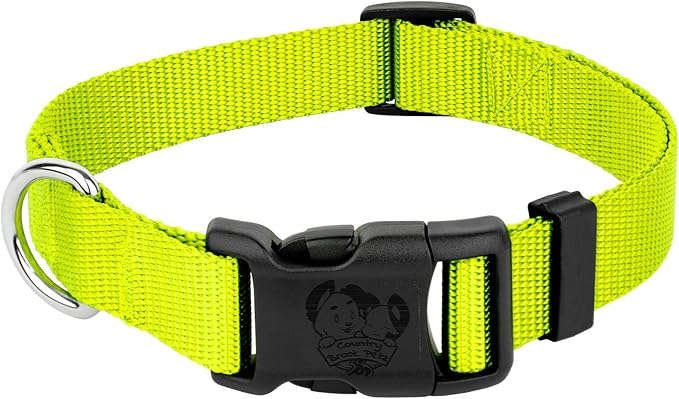 Country Brook Petz - American-Made Dog Collar for Large, Medium, and Small Dogs and Puppies - Deluxe Heavy Duty Nylon in 33 Dazzling Colors (2XS, 3/8 Inch Wide, Hot Yellow)