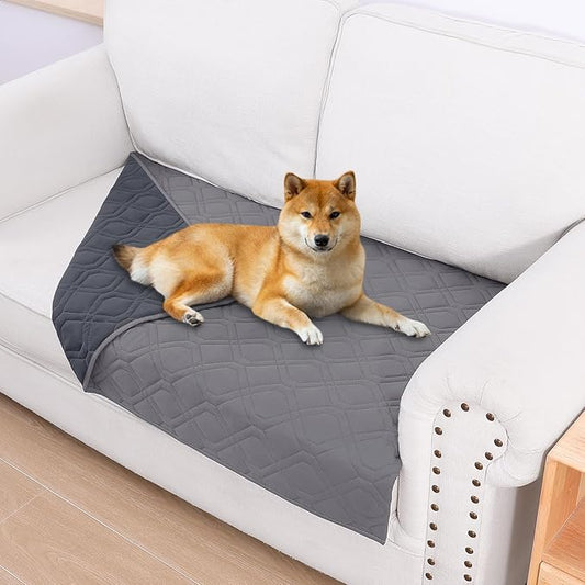 Smiry Waterproof Dog Blanket, 30x53 Inch Soft Pet Bed Cover Reversible, Washable Sofa Couch Furniture Protector for Small Medium Large Dog Puppy Cat, Grey/Dark Grey