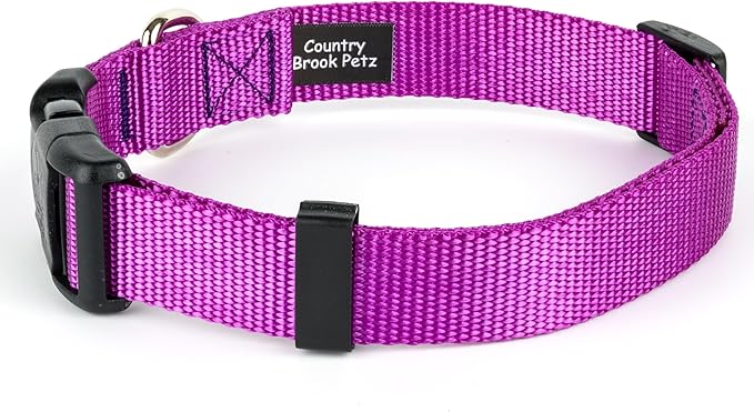 Country Brook Petz - American-Made Dog Collar for Large, Medium, and Small Dogs and Puppies - Deluxe Heavy Duty Nylon in 33 Dazzling Colors (Large, 1 Inch Wide, Bright Purple)