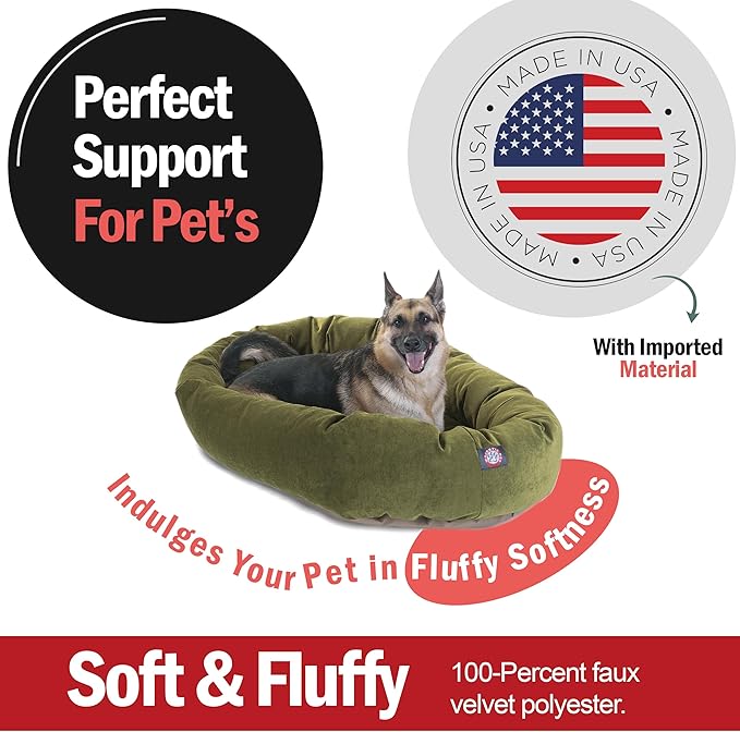 Majestic Pet 52 Inch Micro Velvet Calming Dog Bed Washable 52x35x11 (inch) – Cozy Soft Round Donut Dog Bed with Spine for Head Support - Pet Bed X- Large – Fern